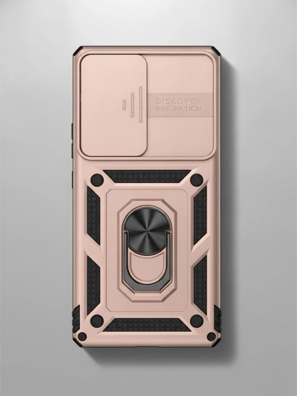 Rose Gold Slide-Cover Phone Case with Black Accents & Ring   Samsung S25 Ultra
